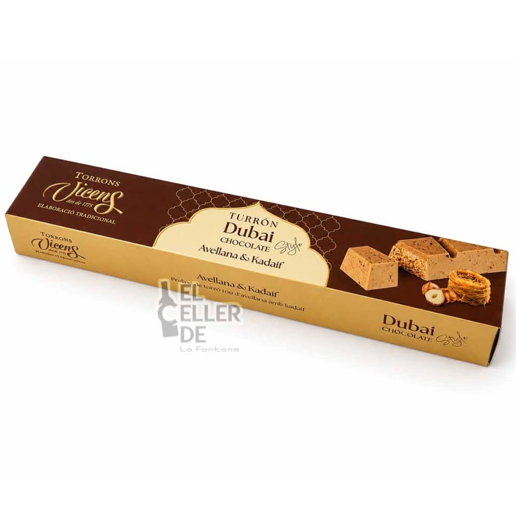 Turrón Dubai Vicens 200g gourmet con avellana y kadaif
