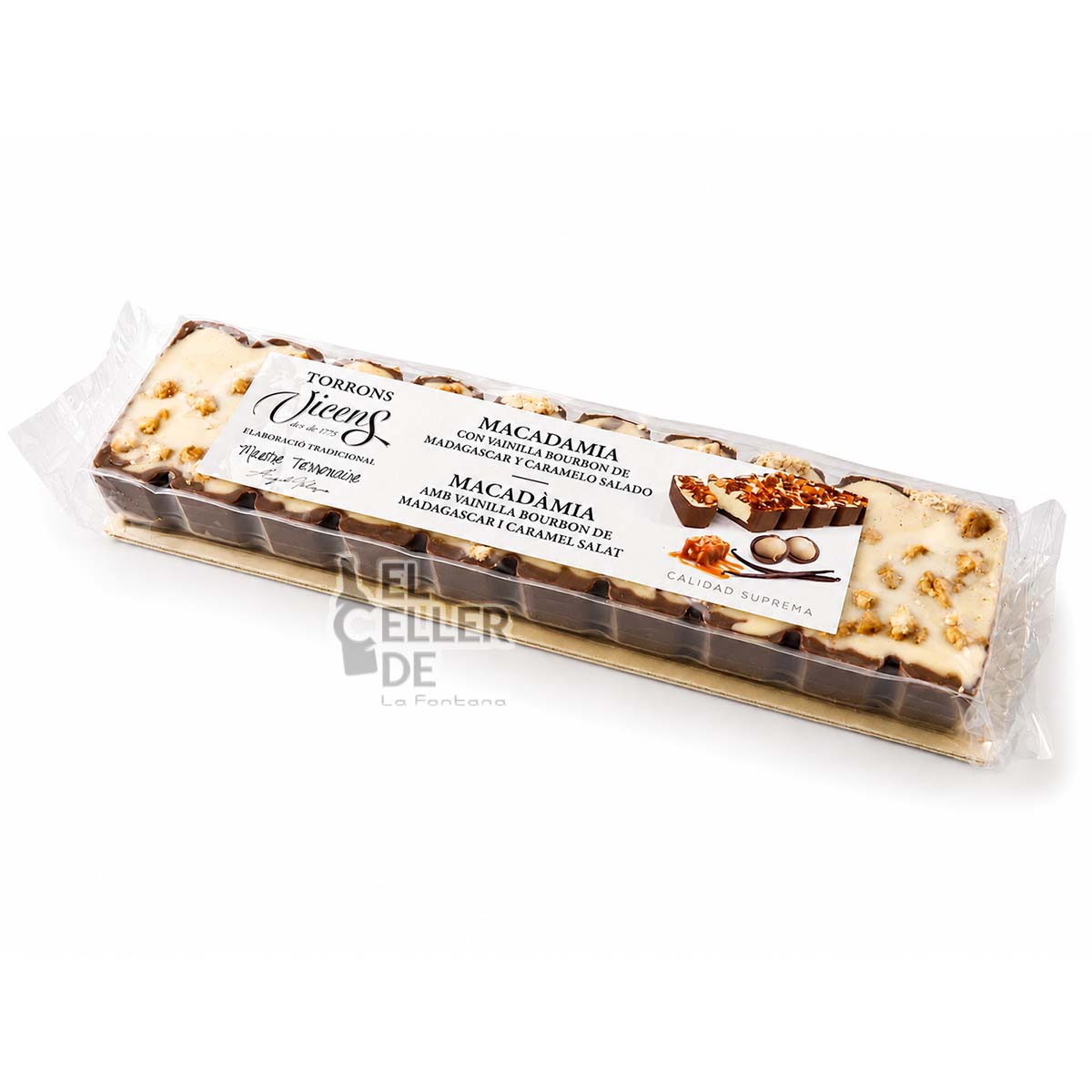 Turrón de Macadamia con Vainilla Bourbon de Madagascar y caramelo salado 300g